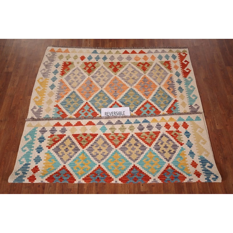 Reversible Kilim Oriental Area Rug Flatweave Wool Carpet - 5'1"x 6'6"