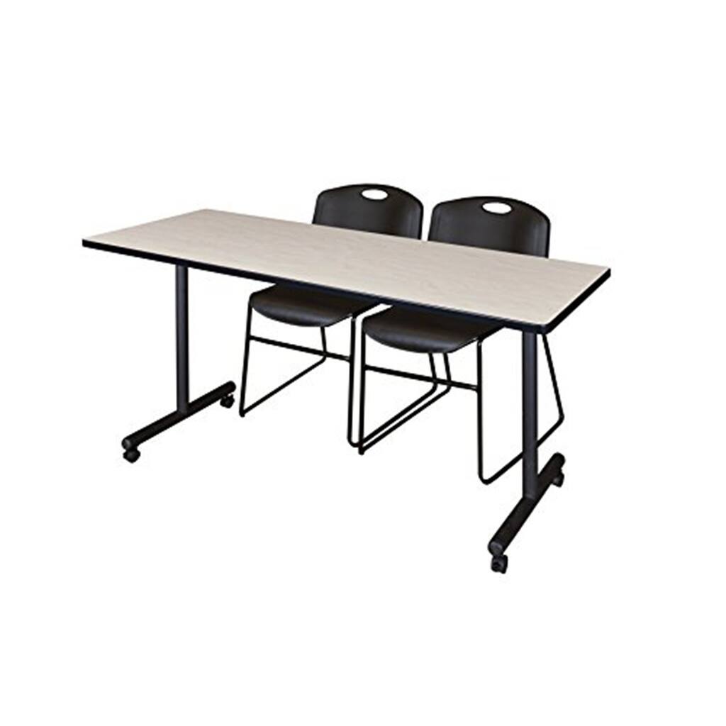 60" x 24" Mobile Training Table- Maple & 2 Stack Chairs- Black
