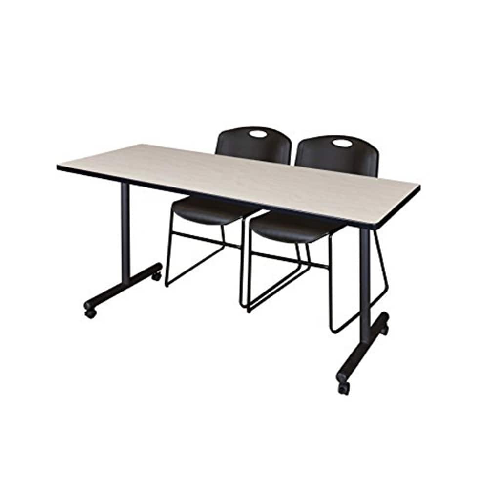 66" x 24" Mobile Training Table- Maple & 2 Stack Chairs- Black