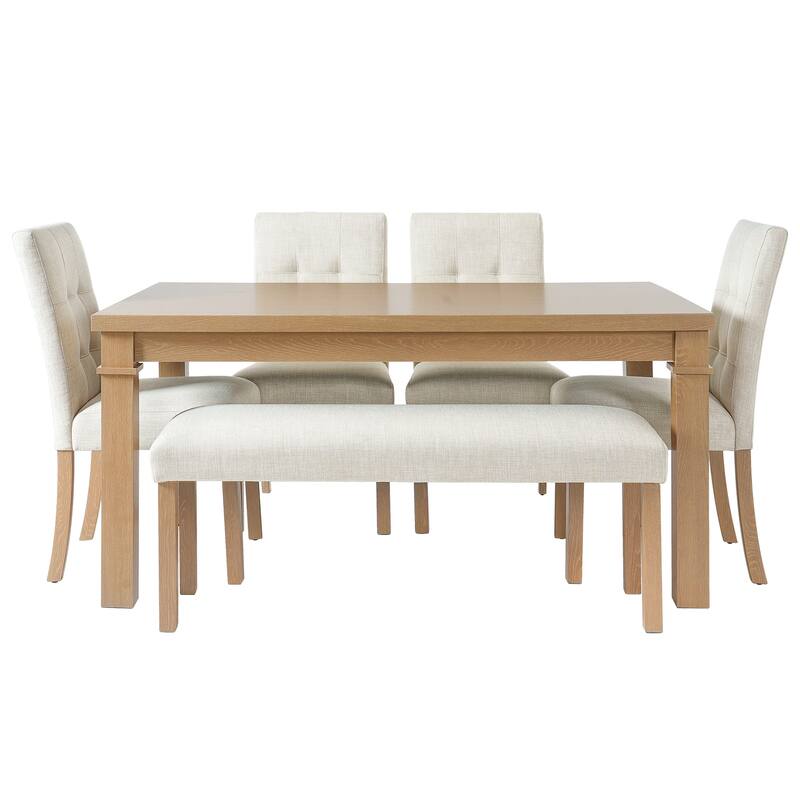 Modern 6-Piece Dining Set, Rectangle Table with 4 Upholstered Chairs and Bench for Dining Room Enjoyment