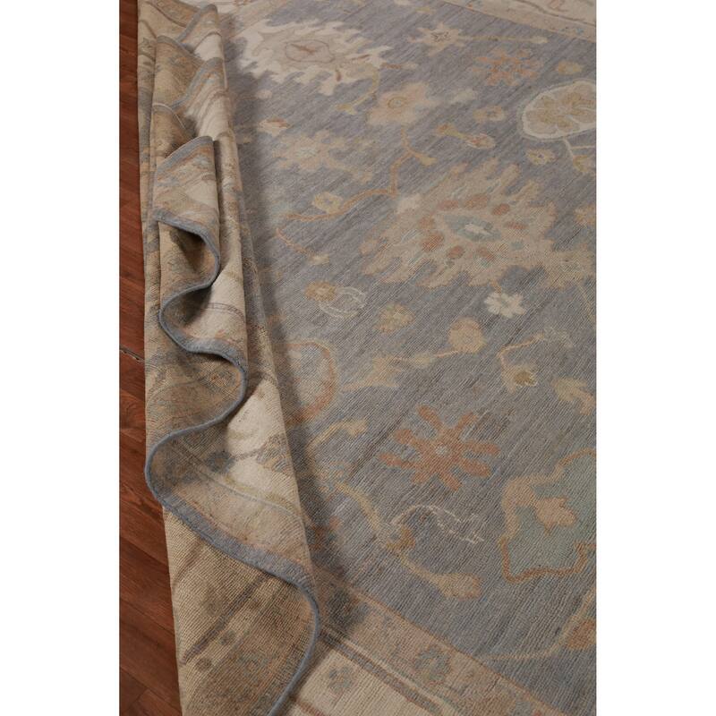 Hand Knotted Oriental 100% Wool Carpet Transitional All-Over Navy Blue & Blues Oushak Area Rug - 11' 11'' X 9' 0''