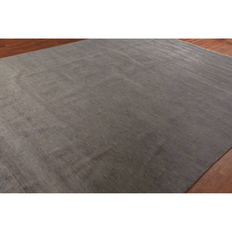 Modern Gabbeh Area Rug Hand-Knotted Grey Oriental Wool Carpet - 9'2" x 11'9"