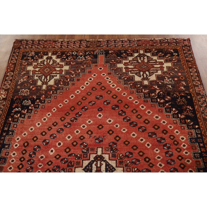 Tribal Orange Shiraz Persian Vintage Rug Handmade Wool Carpet - 4'11"x 7'9"