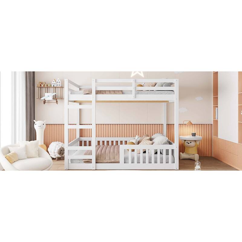 Roomfitters Full Over Full Wood Bunk Bed with Ladder and Guardrails, Solid Pine