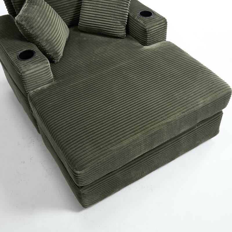Corduroy Upholstered Chaise Lounge Sofa,Magazine bag,Detachable Cushions Deep Seat for Living Room Office