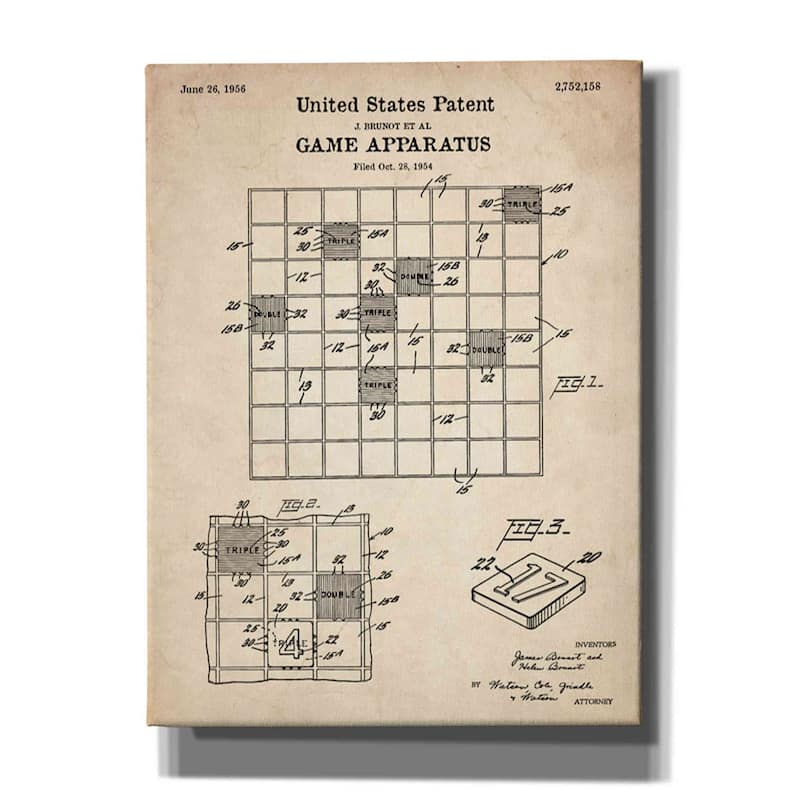 Epic Graffiti 'Game Apparatus Blueprint Patent Parchment' Canvas Wall Art - 12x18