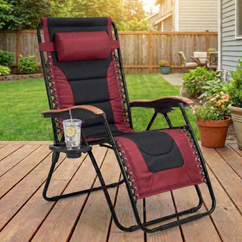 Oversized Padded Zero Gravity Chair,Foldable Patio Recliner,30"Wide Seat Anti Gravity Lounger with Cup Holder,Support 400 LBS