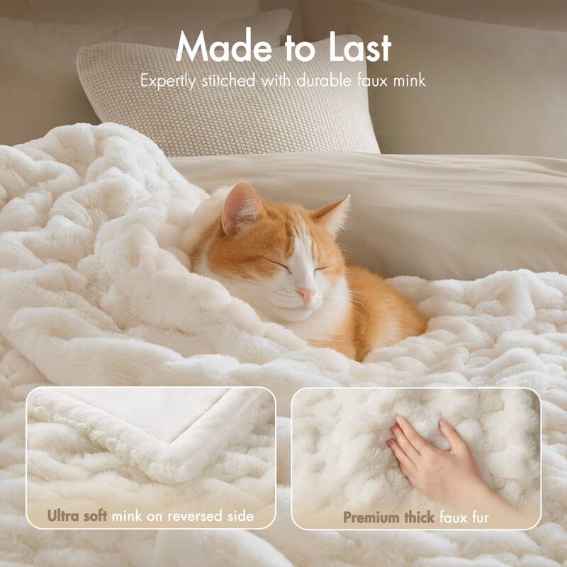 Madison Park Ruched Fur Throw