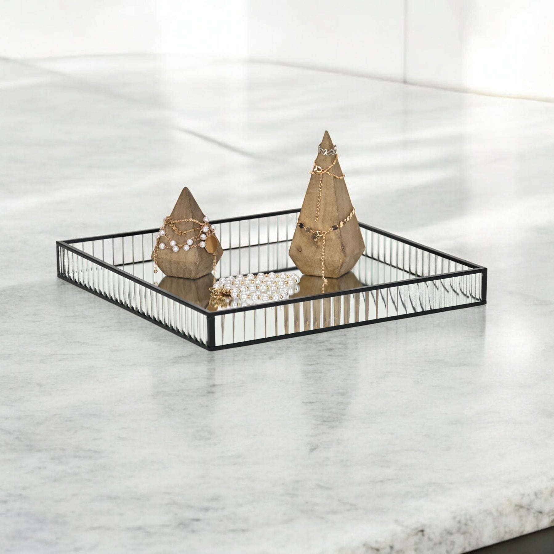 Veldra Black Square Fluted Glass Tray