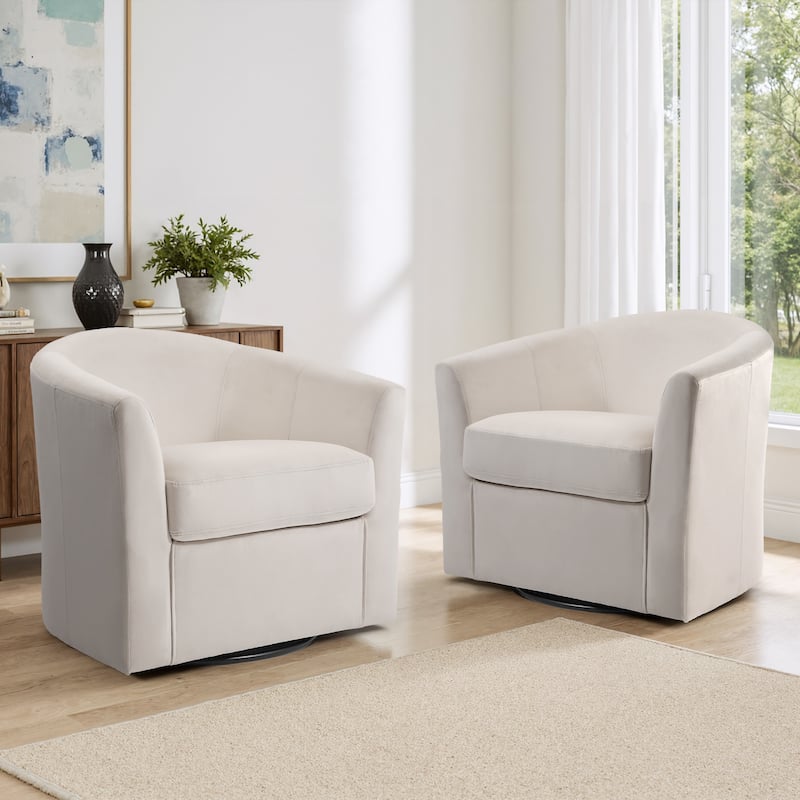 Modern 29"W Upholstered Swivel Barrel Chair for Living Room Set of 2 - Ivory