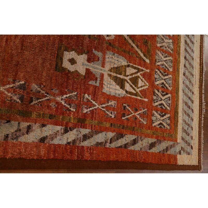 Hand Knotted Oriental 100% Wool Carpet Modern Tribal Oranges & Rust Moroccan Area Rug - 10' 0'' X 7' 1''