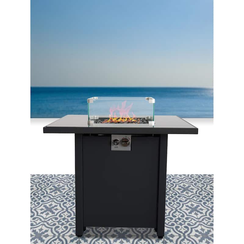 LSI 25'' H x 30'' W Steel Outdoor Fire Pit Table with Lid
