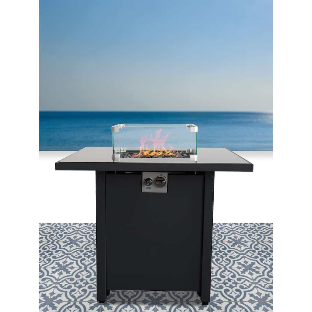 LSI 25'' H x 30'' W Steel Outdoor Fire Pit Table with Lid