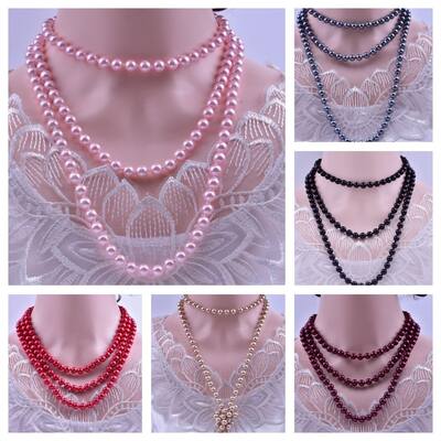 Faux Pearl Necklace Charming Sleek Glass Cluster Long Simulated Pearl Necklace For Anniversary - no
