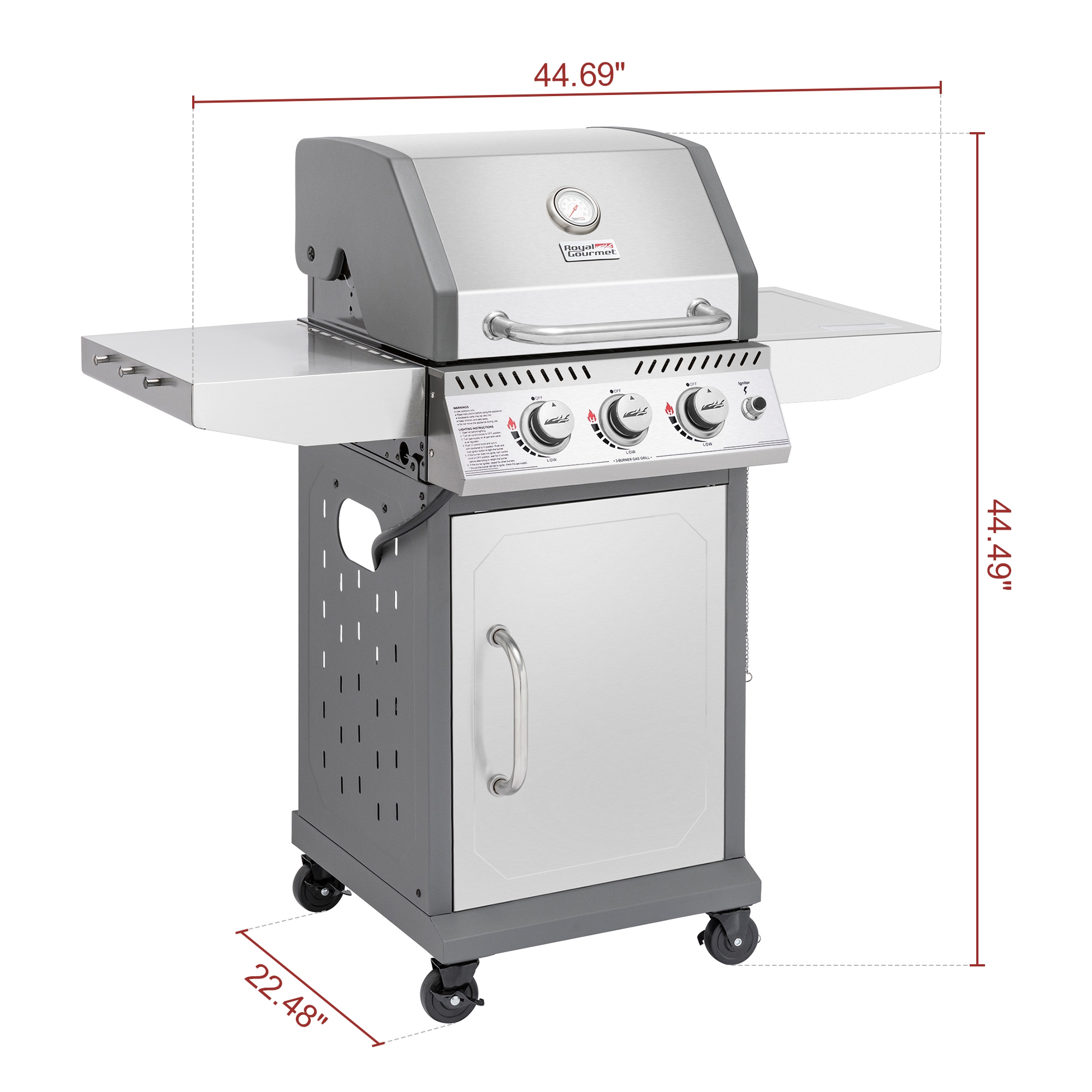Royal Gourmet Stainless Steel 3Burner Gas Grill with Side Tables