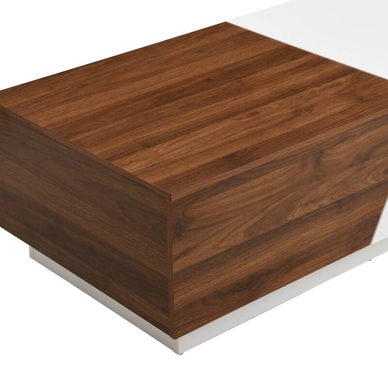 Modern Extendable Sliding Top Coffee Table with Hidden Storage and Drawers