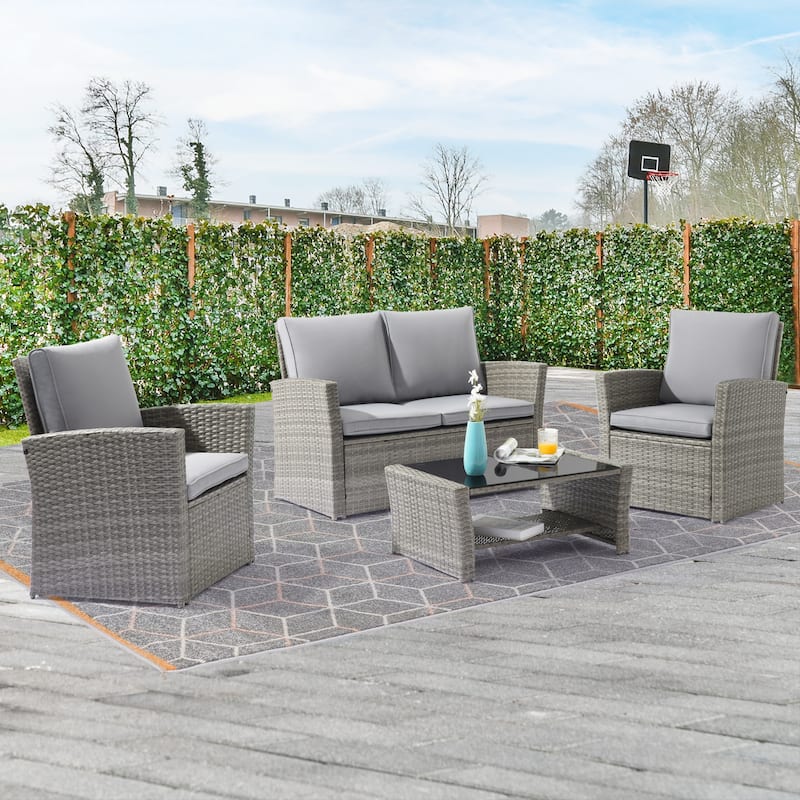BONOSUKI Outdoor Furniture 4-Piece Set,Patio PE Wicker Rattan Sofa Set