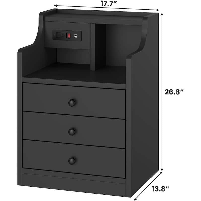 Nightstand with Drawers Charging Station End Side Table with Hutch