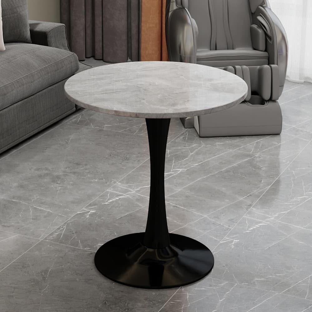 27.6" Mid-Century Modern Style Dining Table, Accommodates 2-4 People, Featuring A Round Light Gray Textured Marble Tabletop