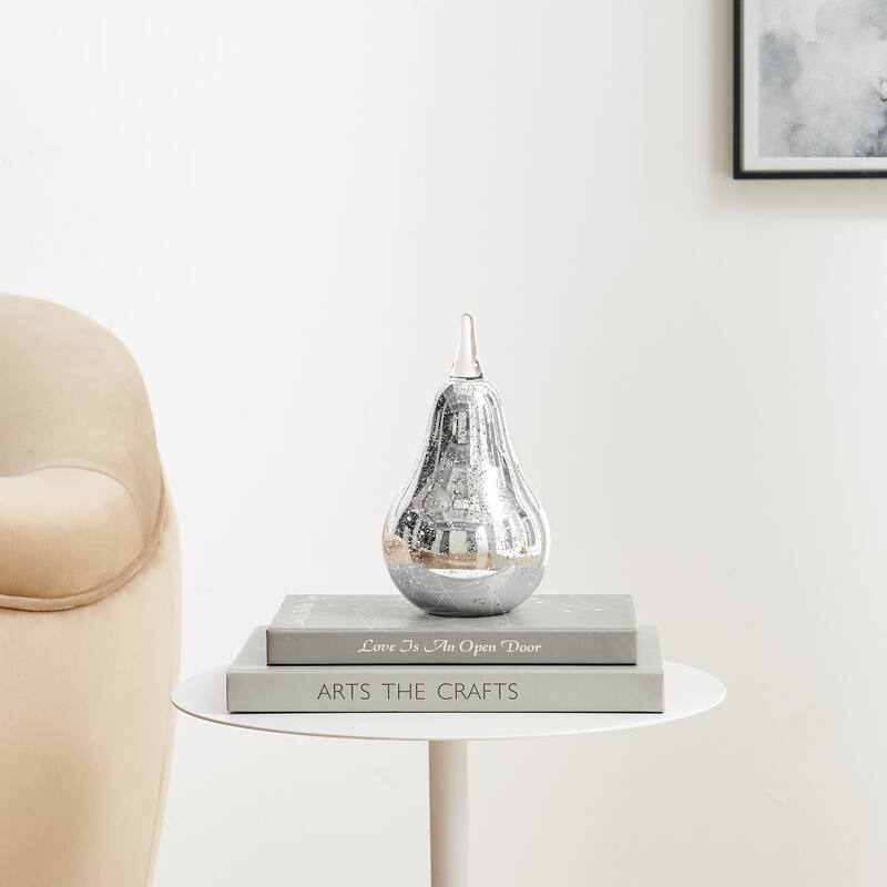 Textured Glass Pear Sculpture Figure - 7.75" - Silver