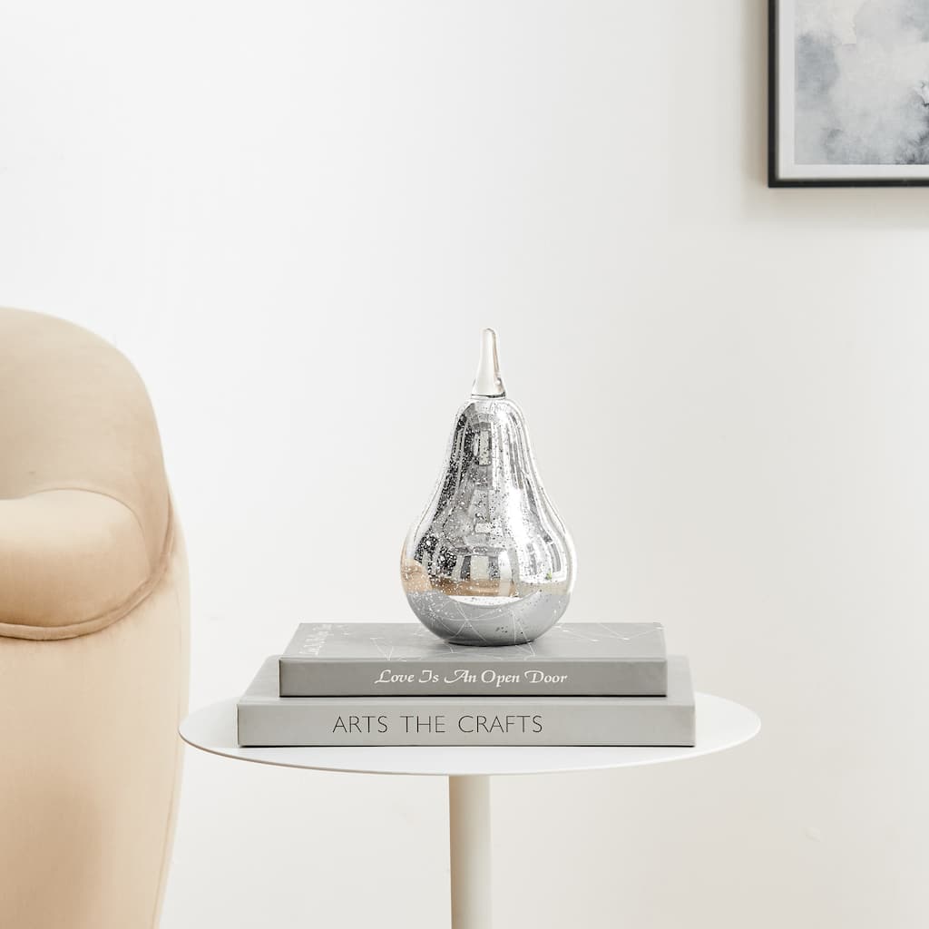 Textured Glass Pear Sculpture Figure - 7.75" - Silver