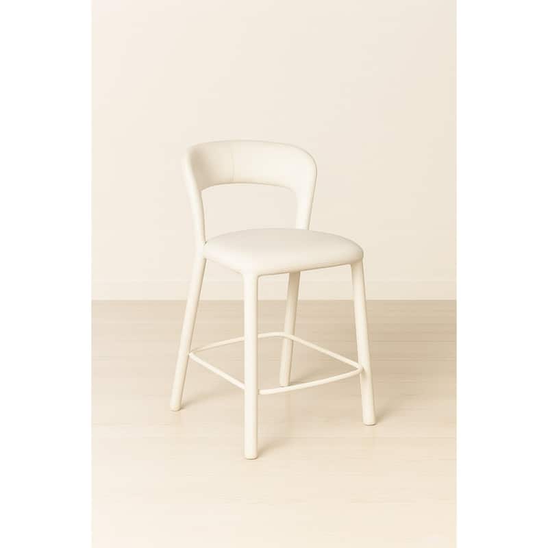 Set Of 2 Faux Leather Counter Height Stools Cream White