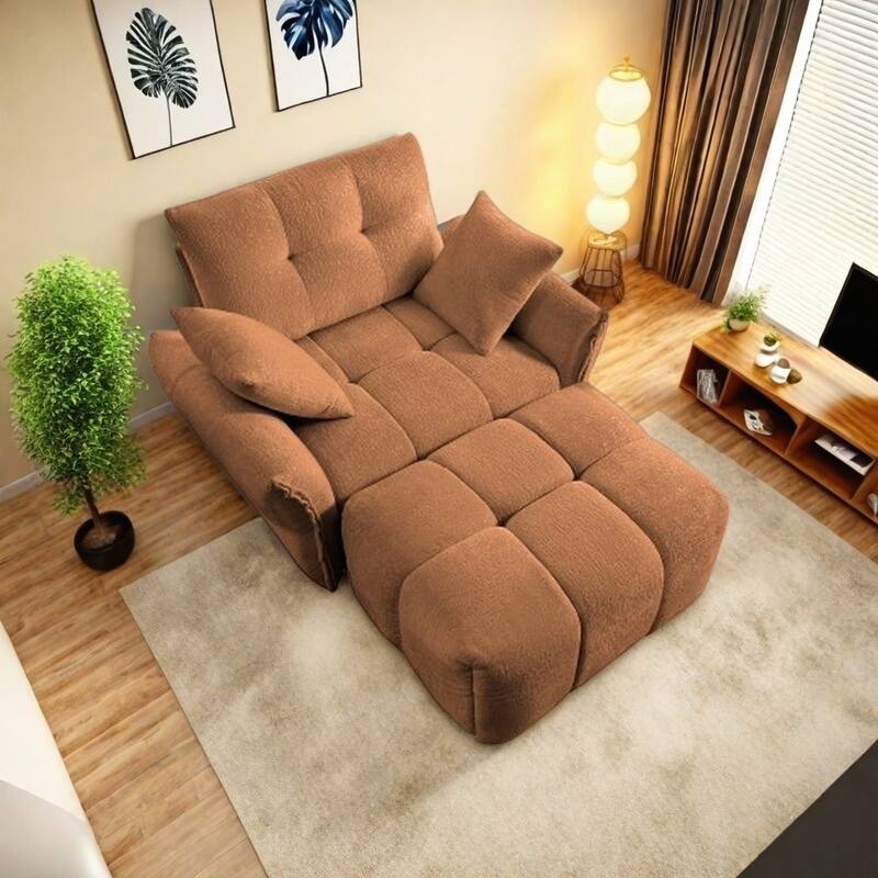 Modular 4-Seat Chenille Sofa Set with 2 Ottomans, High-Resilience Cushions and Solid Wood Frame - 1 Seater with Ottoman Burnt Orange