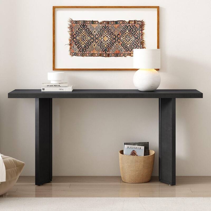 63" Console Table with Pine Wood for Living Room Study or Dining Room - Black
