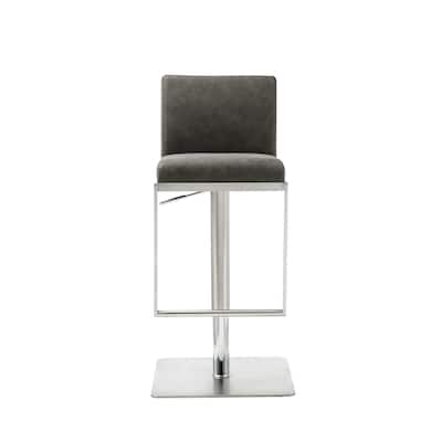 Small Contemporary Faux Leather Bar Stool with Upholstery Adjustable and Footrest Support - 18"L X 16.5"W X 31-41"H