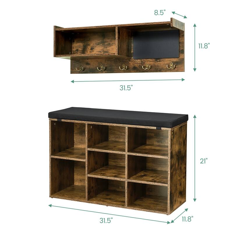 Hall Tree Shoe Bench Industrial 6 in 1 Coat/Shoe Rack