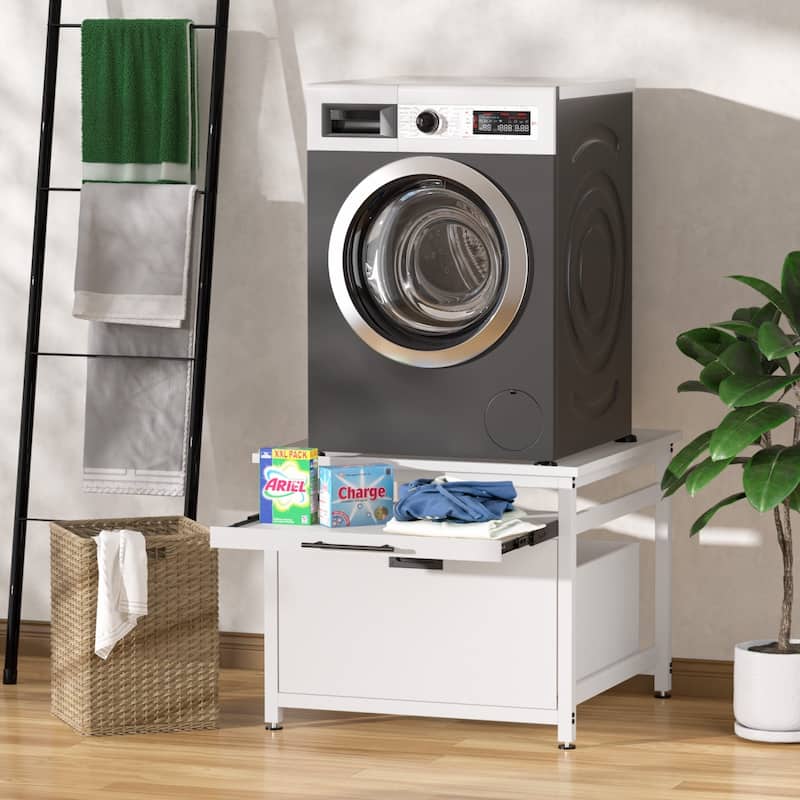 VEIKOUS Laundry Pedestal for Washer and Dryer - 29" x 29" Large Storage Drawer - White