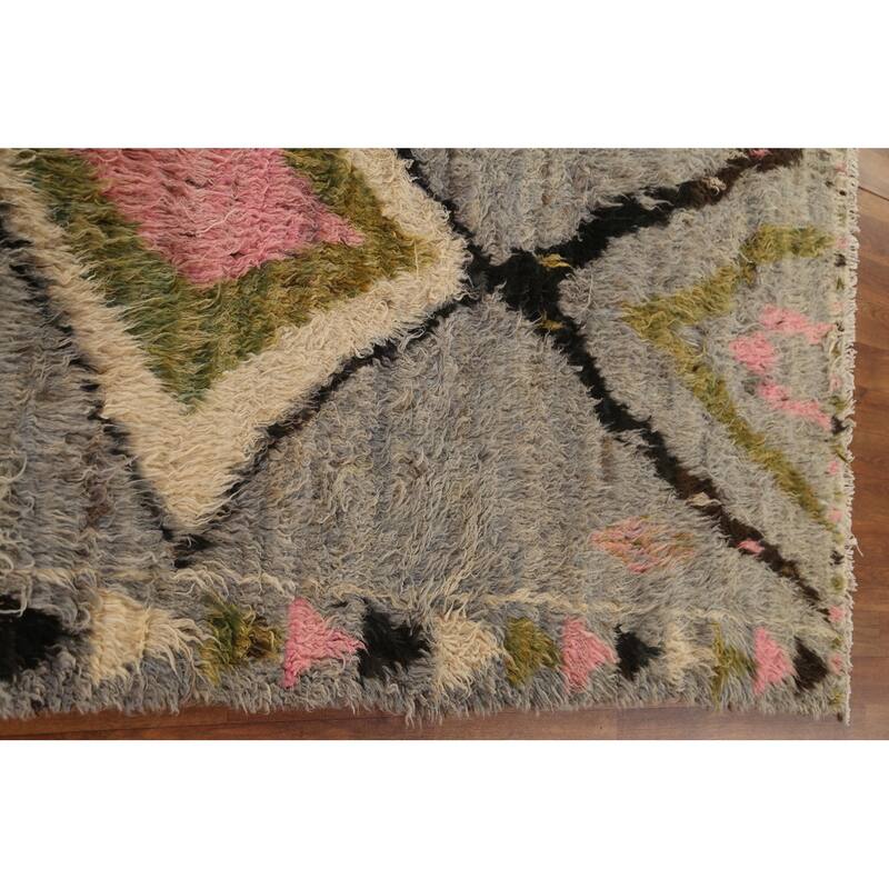 Hand Knotted Oriental 100% Wool Carpet Modern Tribal Greys & Charcoal Moroccan Area Rug - 8' 10'' X 6' 10''