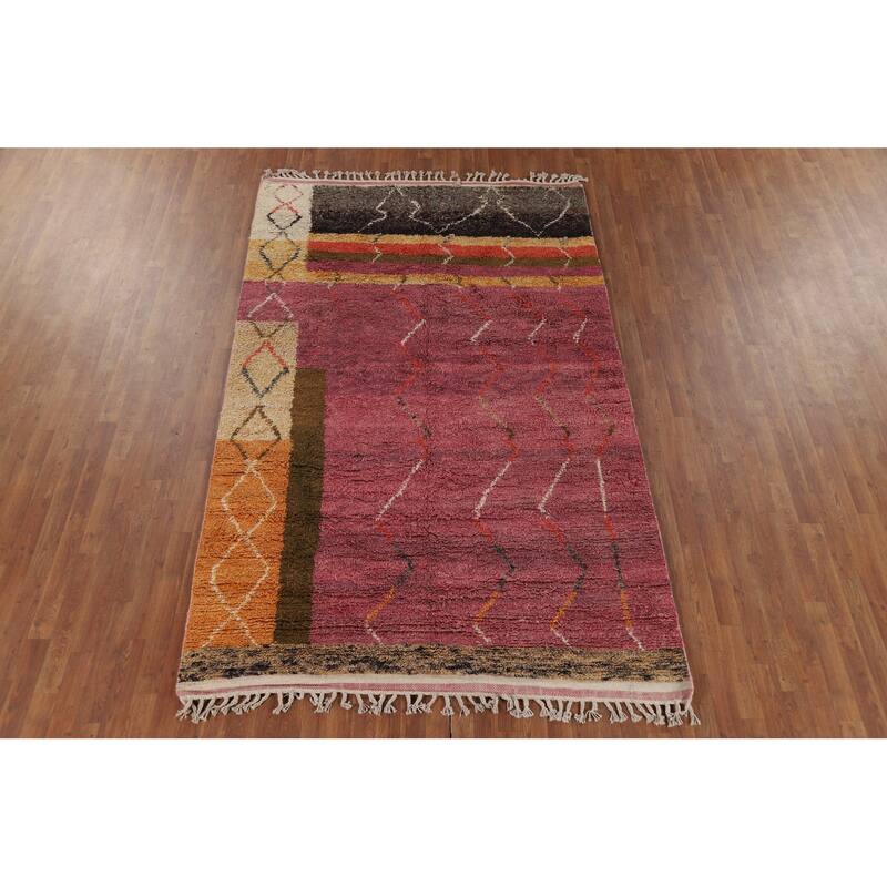 Pink Moroccan Oriental Area Rug Handmade Wool Carpet - 5'10" x 9'8"