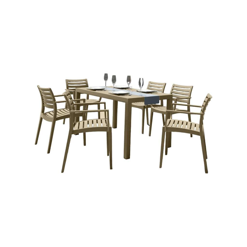 7-Piece Taupe Brown Rectangle Patio Dining Set with Arm Chairs 55"
