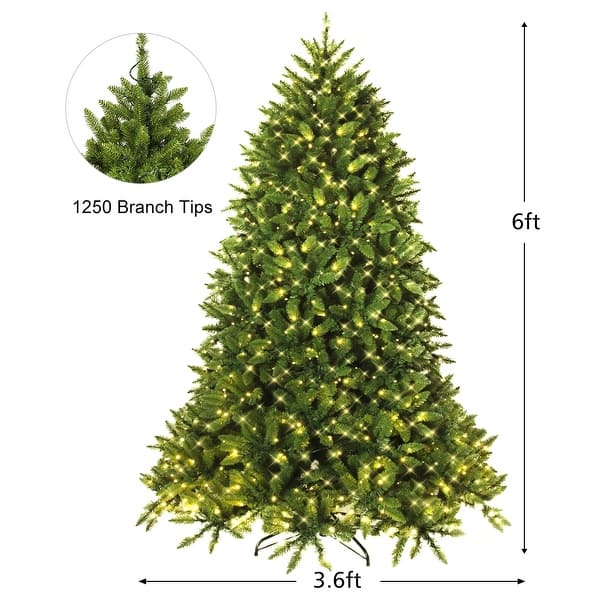 Costway 6ft Pre-lit PVC Christmas Fir Tree Hinged 8 Flash Modes w/ 650 ...