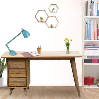 Chic Teak Recycled Teak Wood Retro Writing Desk with 3 Drawers