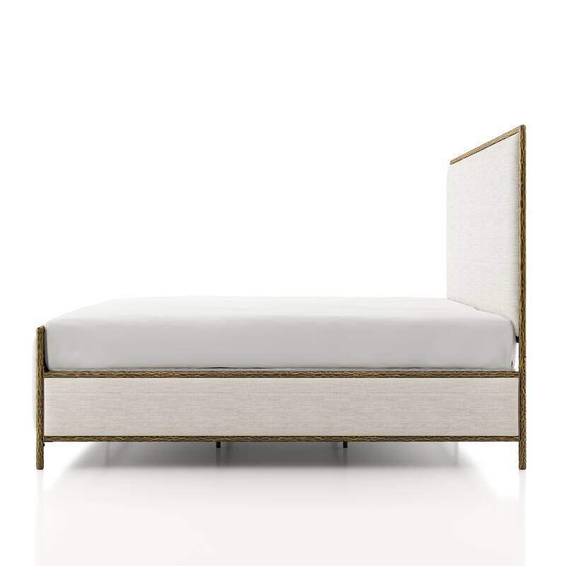 247 Shop At Home Lalia Modern 3-Piece Upholstered Hammered Metal Panel Bedroom Set with 2 Nightstands