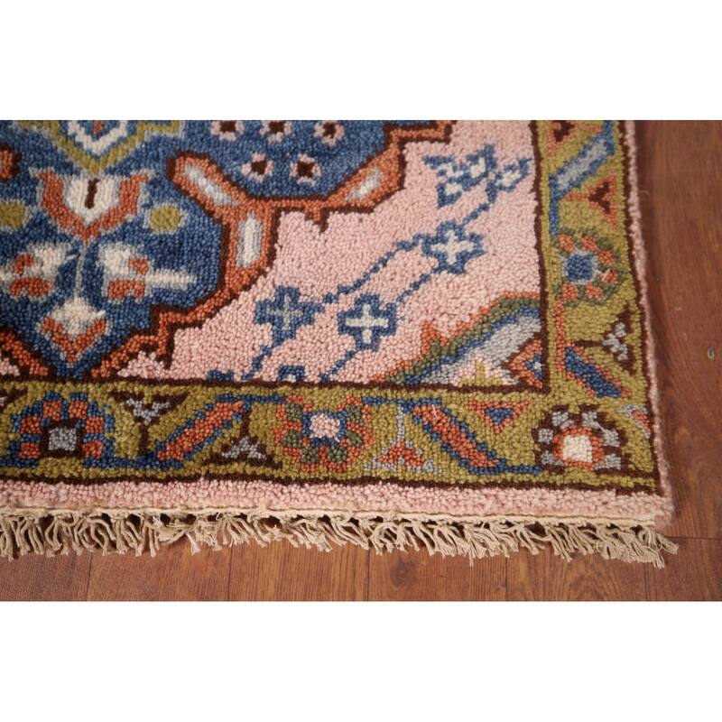 Pink Geometric Kazak Oriental Runner Rug Hand-Knotted Wool Carpet - 2'6"x 9'11"