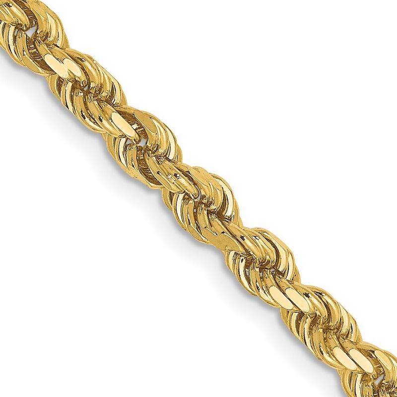 Curata 14k Yellow Gold Lobster Claw Closure 3.5mm Sparkle Cut Rope Chain Bracelet 8 Inch