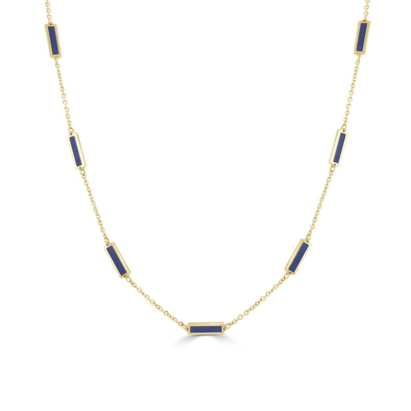 Joelle Lapis Layered Bar Necklace 18 Inches - 14K Gold Lapis Necklace