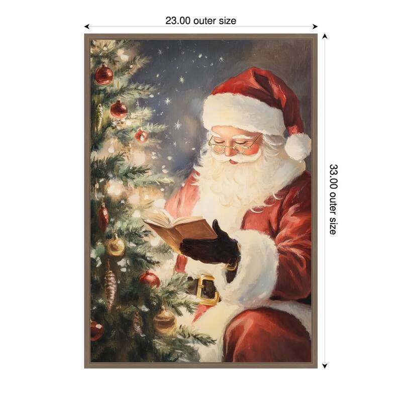 Santa Reading II by Melloi Art Prints Framed Canvas Wall Art Print - Sylvie Dark Gold - 23 x 33 in