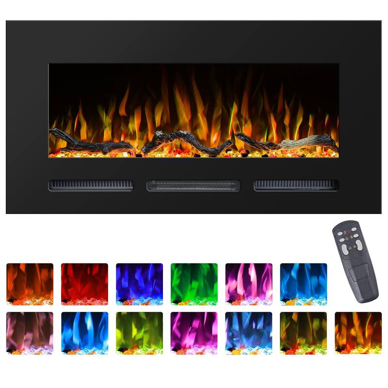 42" Electric Fireplace Insert Recessed and Wall Mounted with 13 Color Flames, Thermostat - 42 IN