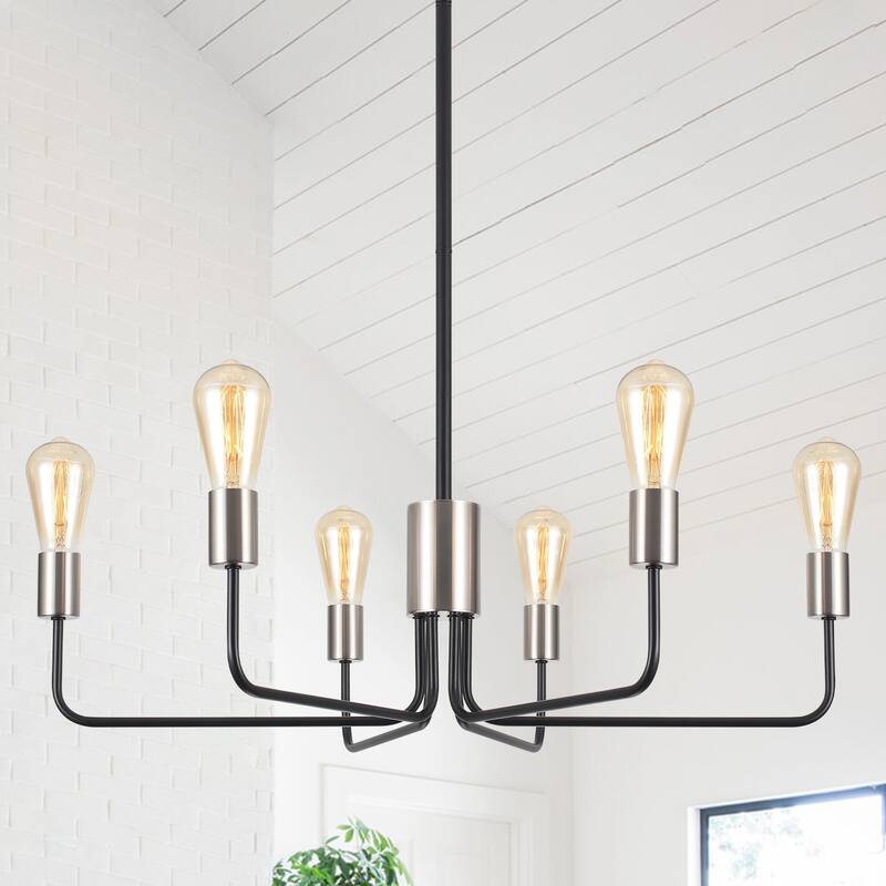 6-Light 30.15"W Kitchen Island Modern Chandeliers for Living Room - Black/Nickel