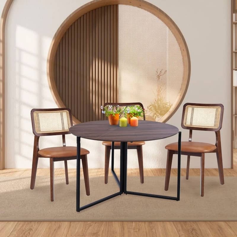 Walnut Foldable Round Trifold Table 35" Space-Saving Multi-Use