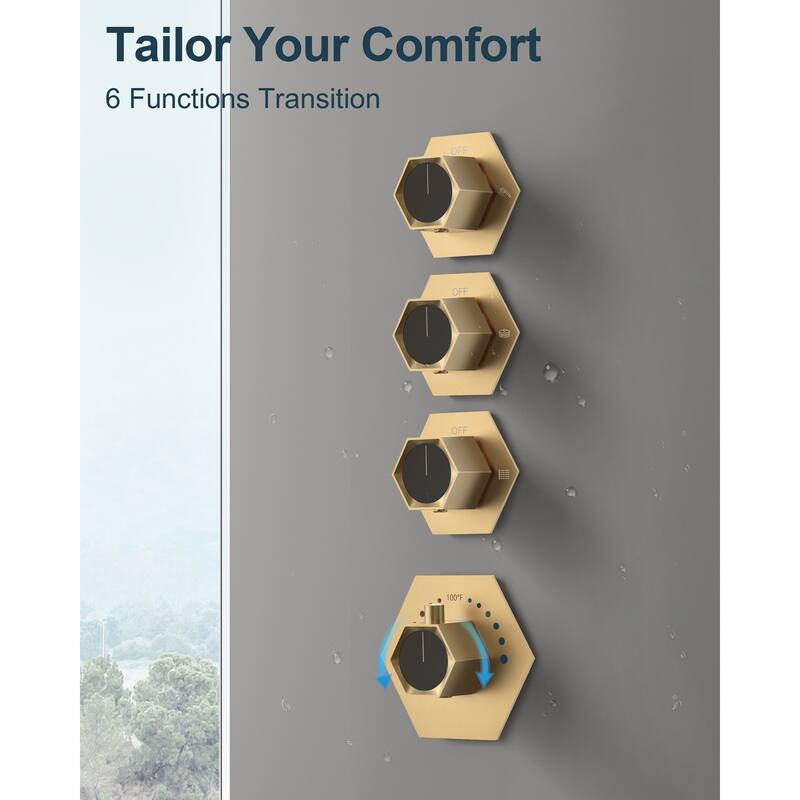 GRANDJOY LED Music Shower System 16" & 6" Dual Shower Heads with 6 Body Jets