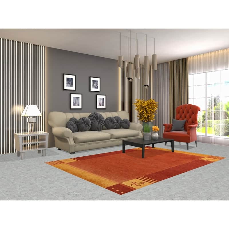 Orange Orange Gabbeh Indian Area Rug Handmade Wool Carpet - 5'3" x 7'7"