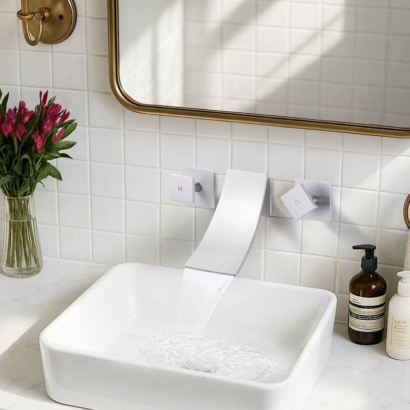 WOWOW Double Handle Wall Mounted WaterFall Bathroom Faucet