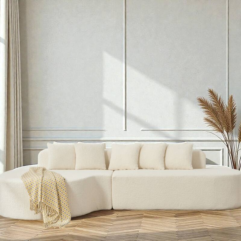 112.2" L-Shaped Boneless Sectional Sofa with Chaise, Chenille Upholstery, Memory Foam, No Assembly - White