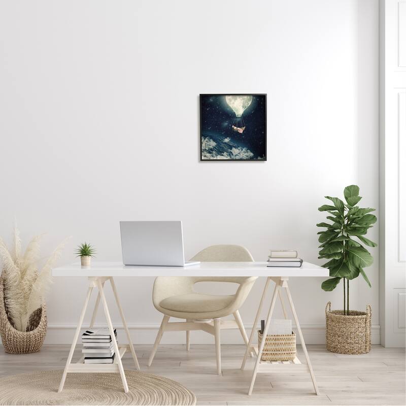 Stupell Dreamlike Moon Balloon Galactic Outer Space Clouds Framed Wall Art - Blue