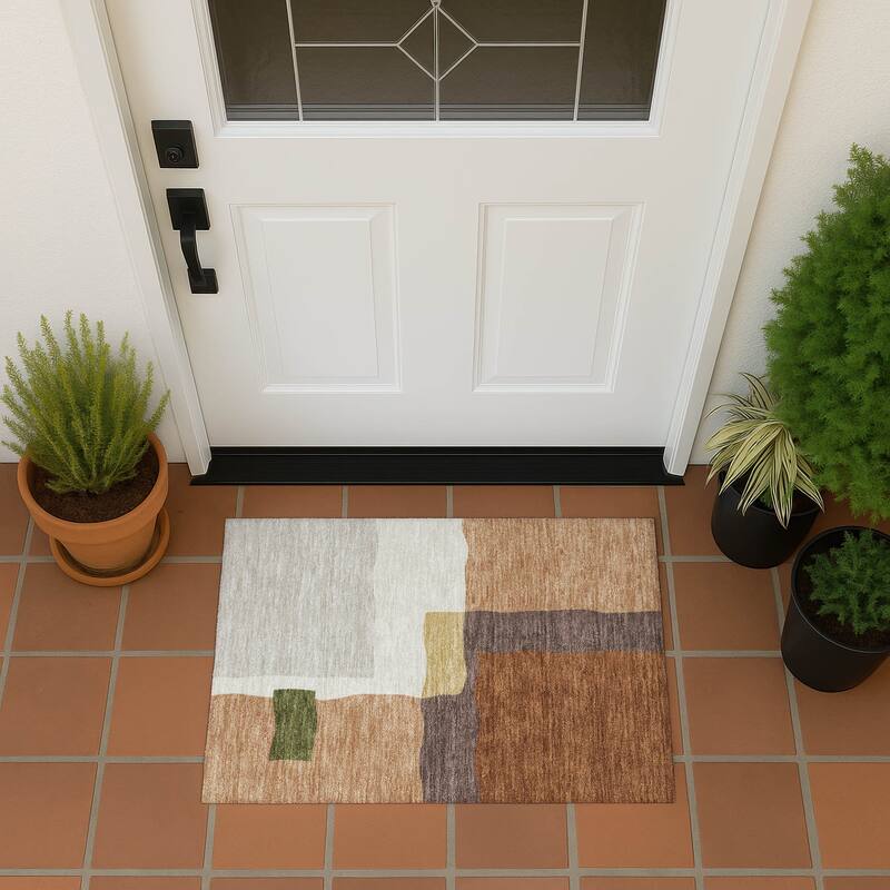 Machine Washable Indoor/ Outdoor Contemporary Blox Chantille Rug - Copper - 1'8" x 2'6"